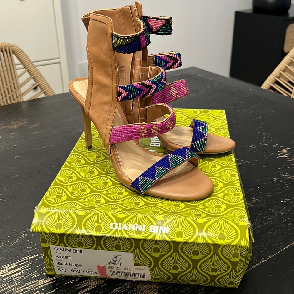 Gianni Bini Ryker Multi Color Embellished Beaded Heel Sandals